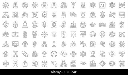 Set of Linear Artificial Intelligence Vector Icons, Icon Sheet. Stock Vector
