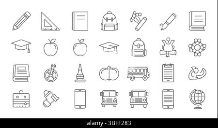 Set of Linear Back to School Vector Icons, Icon Sheet. Stock Vector