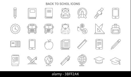 Set of Linear Back to School Vector Icons, Icon Sheet. Stock Vector