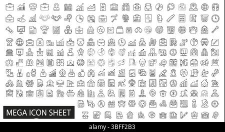 Set of Linear Business Vector Icons, Icon Sheet. Stock Vector