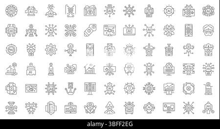 Set of Linear Artificial Intelligence Vector Icons, Icon Sheet. Stock Vector