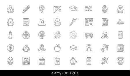 Set of Linear Back to School Vector Icons, Icon Sheet. Stock Vector