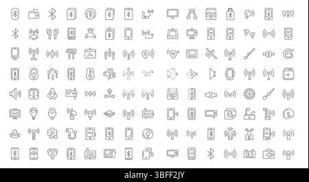 Set of Linear Bluetooth Vector Icons, Icon Sheet. Stock Vector