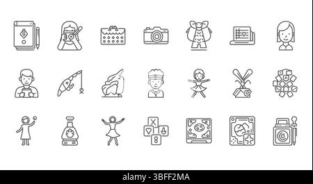 Set of Linear Hobby Vector Icons, Icon Sheet. Stock Vector