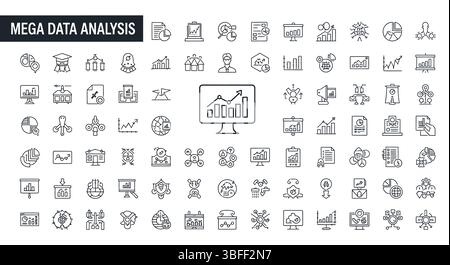 Set of Linear Data Analysis Vector Icons, Icon Sheet. Stock Vector