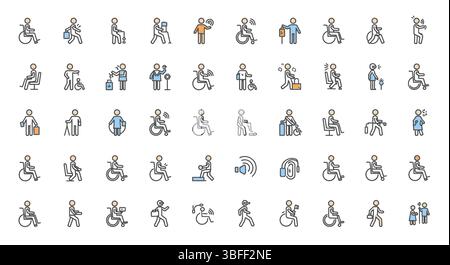 Set of Linear Disability Vector Icons, Icon Sheet. Stock Vector