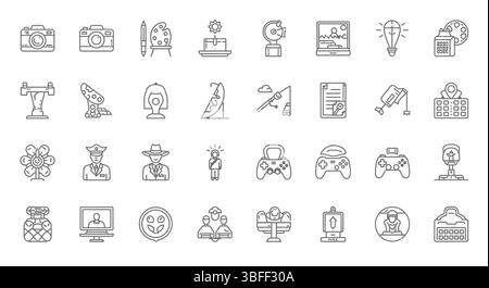 Set of Linear Hobby Vector Icons, Icon Sheet. Stock Vector