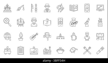 Set of Linear Hobby Vector Icons, Icon Sheet. Stock Vector