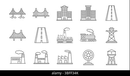 Set of Linear infrastructure Vector Icons, Icon Sheet. Stock Vector