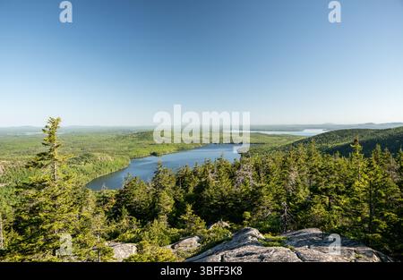 Looking Over Jordan Pond from the Bubbles in Acadia Stock Photo