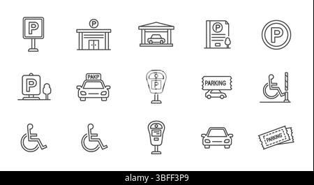 Set of Linear Parking Vector Icons, Icon Sheet. Stock Vector