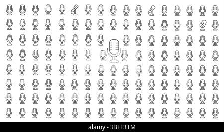 Set of Linear Microphone Vector Icons, Icon Sheet. Stock Vector