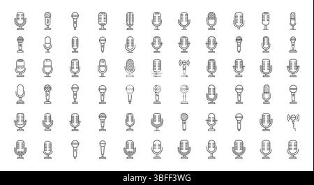 Set of Linear Microphone Vector Icons, Icon Sheet. Stock Vector