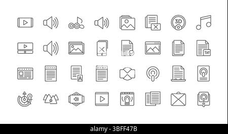 Set of Linear Media Vector Icons, Icon Sheet. Stock Vector