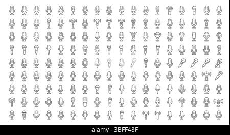Set of Linear Microphone Vector Icons, Icon Sheet. Stock Vector