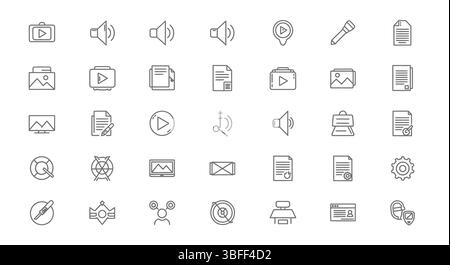 Set of Linear Media Vector Icons, Icon Sheet. Stock Vector
