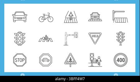 Set of Linear Traffic Vector Icons, Icon Sheet. Stock Vector