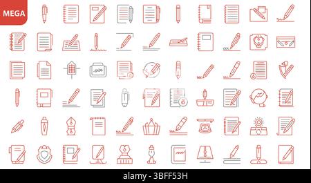 Set of Linear Writing Vector Icons, Icon Sheet. Stock Vector