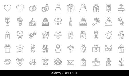 Set of Linear Wedding Vector Icons, Icon Sheet. Stock Vector