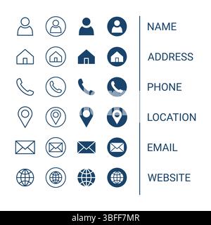 Minimalist Contact and information icon set for business card and template Stock Vector