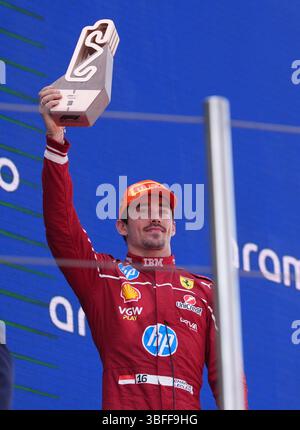 Ferrari's Charles Leclerc on the podium after the Belgian F1 Grand Prix ...