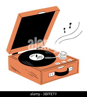 Vinyl record player. Musical equipment for music lovers. Retro style. Vector illustration isolated on white background Stock Vector