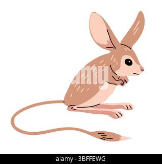Small jerboa with long paws. Steppe and desert rodent. Wild animal. Nature, fauna and zoology. Vector illustration isolated on white background Stock Vector