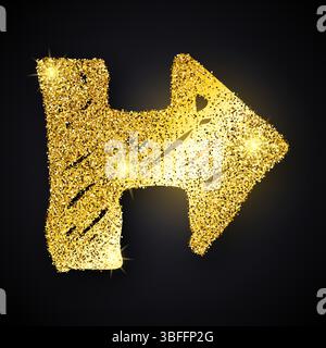 Gold glitter hand drawn arrow. Doodle arrow with gold glitter effect on dark background. Vector illustration Stock Vector
