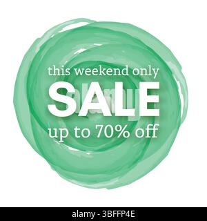 Sale this weekend only up to 70% off sign with shadow over red watercolor spot. Vector illustration. Stock Vector