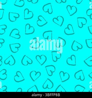 Seamless pattern with hand drawn hearts. Doodle grunge blue hearts on blue background. Vector illustration. Stock Vector