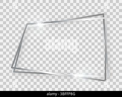 Double silver shiny trapezoid frame with glowing effects and shadows on transparent background. Vector illustration Stock Vector