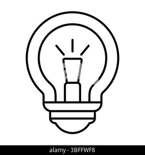 Light Bulb Line Art Vector Illustration. This image features a minimalistic black and white line drawing of a classic light bulb. Stock Vector
