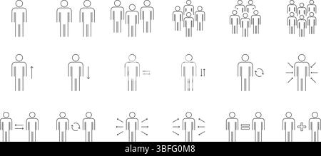Human Interaction and Movement Line Icon Set. Social Dynamics, Communication, Group Behavior Outline Symbol Collection. Growth and Movement Concept Stock Vector