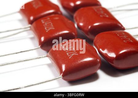 electronic components: ceramic capacitors on white background Stock Photo