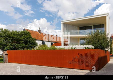 Modern house with balcony and metal fence, Oudenaarde, East Flanders, Belgium Stock Photo