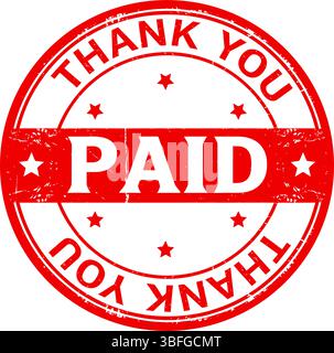 Red Grunge Paid Thank You Stamp - Invoice Payment Seal Stock Vector