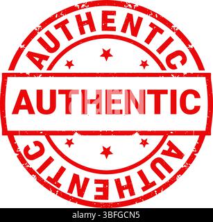Red "Authentic" Grunge Stamp with Stars - Genuine & Original Seal Stock Vector