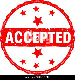 Red "Accepted" Grunge Stamp with Stars - Approval & Success Symbol Stock Vector