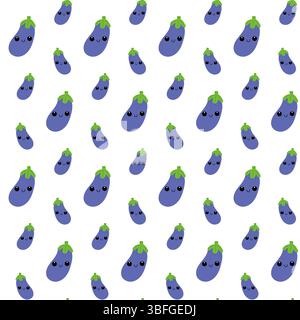 Eggplant seamless pattern. Blue eggplant with cute face. Stock Vector