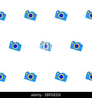 Blue camera seamless pattern. Stock Vector