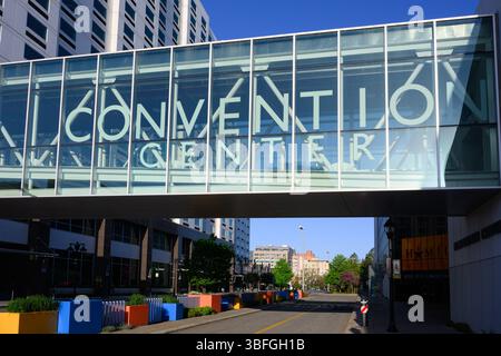 Spokane, WA, USA - May 2, 2025; Convention Center text on Spokane meeting venue in downtown Stock Photo