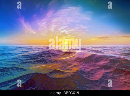 Generic seascape of choppy, rough water and dramatic sunrise or sunset Stock Photo