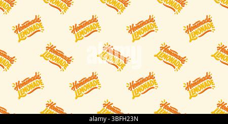 Seamless summer pattern with hand-lettered Homemade Lemonade text in orange and yellow colors. Cartoon vector background Stock Vector