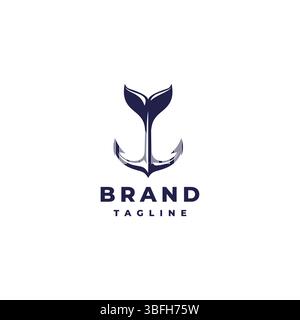 Bold Strong Whale Anchor Logo Design. Whale Tail With Anchor Tip Logo Design. Stock Vector