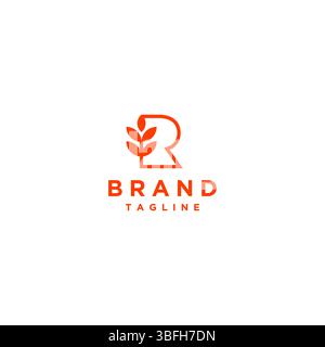 Initial Letter R with Rice Grains Logo Design. Simple Line Rice Grains And Letter R Logo Design. Stock Vector