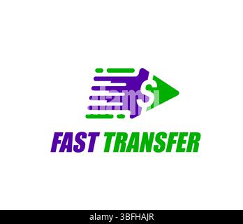 Fast money transfer icon. Quick exchange, pay and credit. Finance transaction startup, money fast send app vector icon. Business payment, currency exchange transfer symbol with dollar sign and arrow Stock Vector