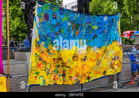 Ukrainian activists and allies protested for the release of Ukrainian children taken to Russia during the invasion of eastern Ukraine. A small group of children went to 10 Downing Street, asking Kier Starmer to raise the issue of the missing children. Stock Photo