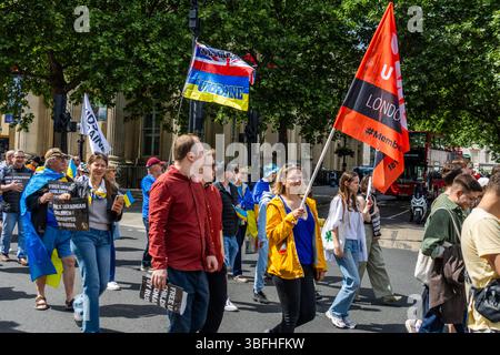 Ukrainian activists and allies protested for the release of Ukrainian children taken to Russia during the invasion of eastern Ukraine. A small group of children went to 10 Downing Street, asking Kier Starmer to raise the issue of the missing children. Stock Photo