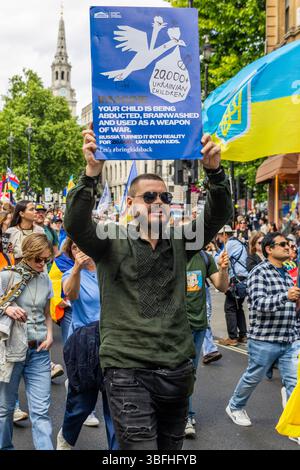 Ukrainian activists and allies protested for the release of Ukrainian children taken to Russia during the invasion of eastern Ukraine. A small group of children went to 10 Downing Street, asking Kier Starmer to raise the issue of the missing children. Stock Photo