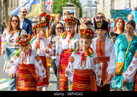 Ukrainian activists and allies protested for the release of Ukrainian children taken to Russia during the invasion of eastern Ukraine. A small group of children went to 10 Downing Street, asking Kier Starmer to raise the issue of the missing children. Stock Photo